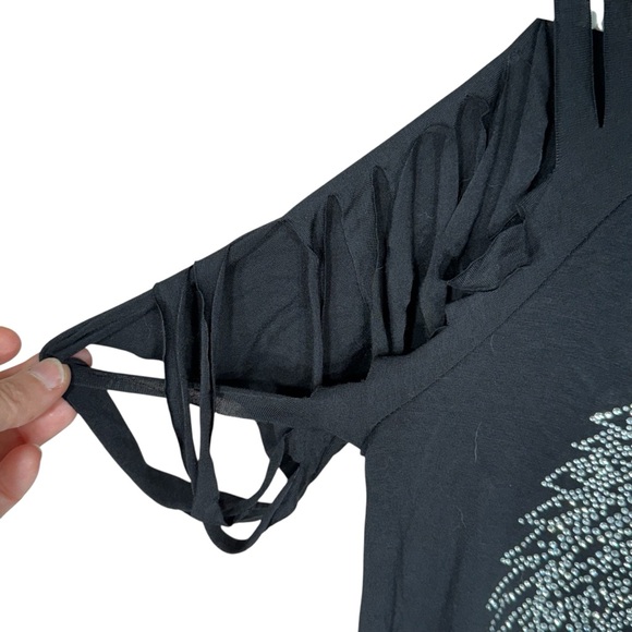 Liberty Wear Rhinestone Archangel Black Short Sleeve Tshirt Size L - Picture 6 of 10